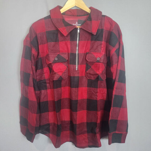 Cuddl Duds Flannel Fleece Half-Zip Pullover Women's Shacket-Red Check Size L NEW - Picture 2 of 7